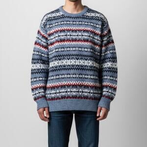 Y2K Fair Isle Cozy Winter Pullover Sweater Cabincore Heritage Apres Striped Sz L